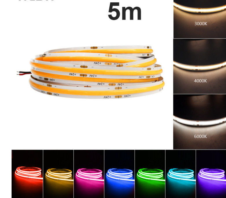 تغيير لون ذكي 24V COB RGBW LED Strip 10mm مقاوم للماء 2700K-6500K