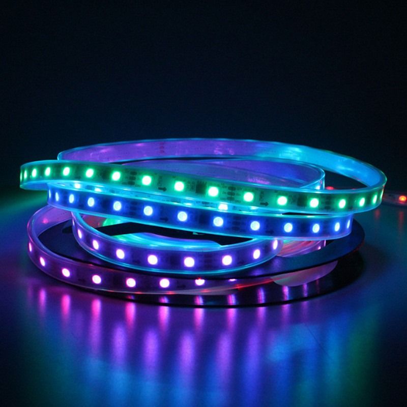شريط إضاءة LED مرن RGB WS2812B 5050SMD فردي قابل للعنونة 16.4FT 60 بكسل / M 300 بكسل شريط بكسل LED