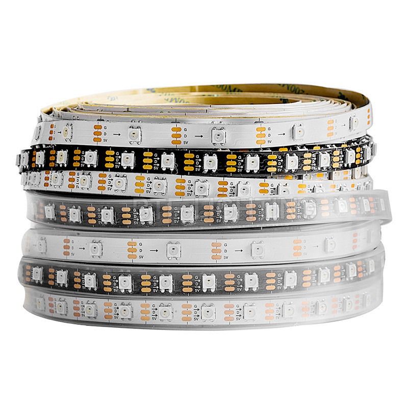 شريط إضاءة LED مرن RGB WS2812B 5050SMD فردي قابل للعنونة 16.4FT 60 بكسل / M 300 بكسل شريط بكسل LED