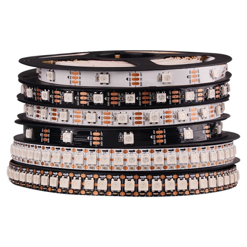 شريط إضاءة LED مرن RGB WS2812B 5050SMD فردي قابل للعنونة 16.4FT 60 بكسل / M 300 بكسل شريط بكسل LED