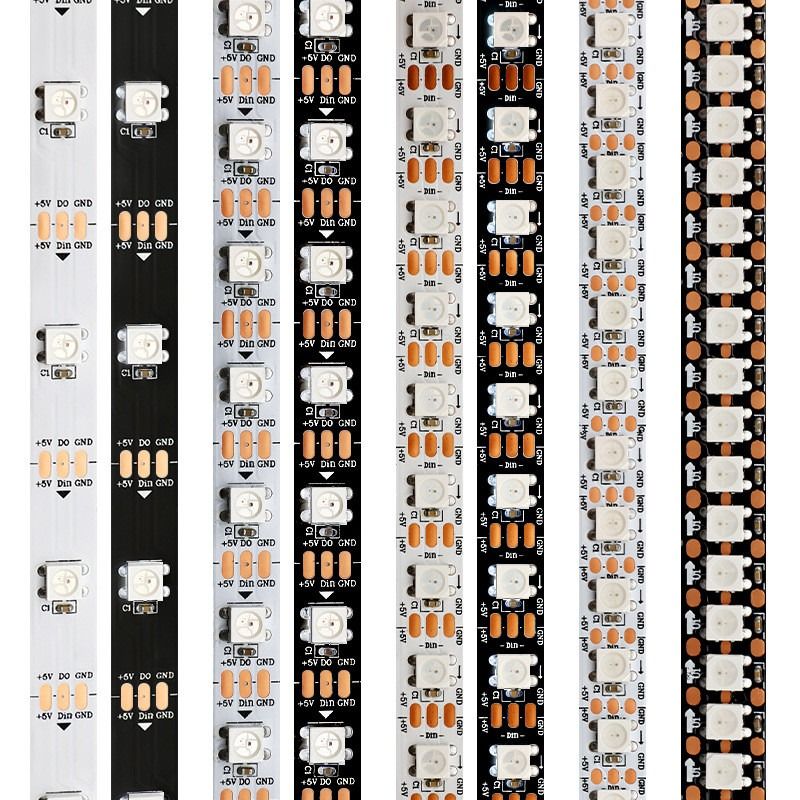 شريط إضاءة LED مرن RGB WS2812B 5050SMD فردي قابل للعنونة 16.4FT 60 بكسل / M 300 بكسل شريط بكسل LED